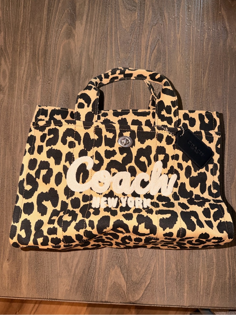 Coach Leopard Canvas Tote - Tan and Black